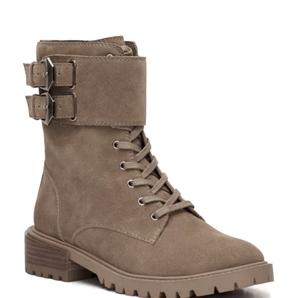 VINCE CAMUTO Belted Suede Leather Women's Fawdry Boots. Size 10. Color Brown. N…